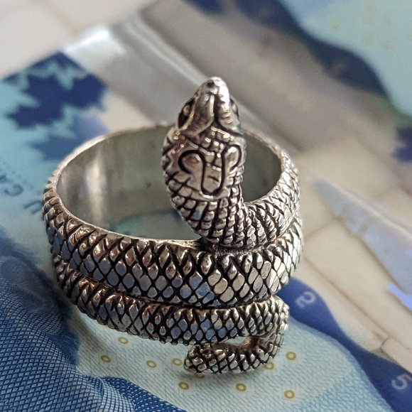 Men's Heavyweight Sterling Silver Snake Ring - Picture 1 of 7